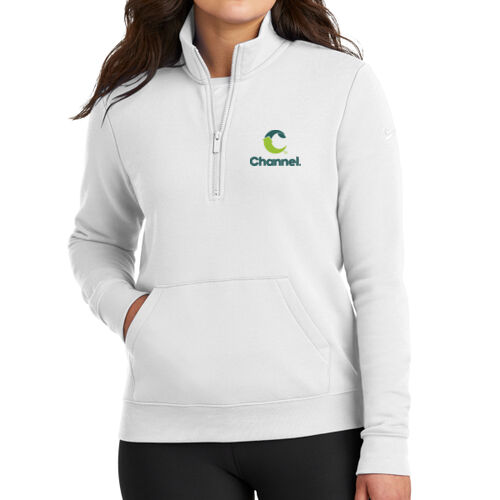 Channel Logo Left Chest Embroidery on a Nike ® - Women's Club Fleece Sleeve Swoosh 1/2 Zip Thumbnail